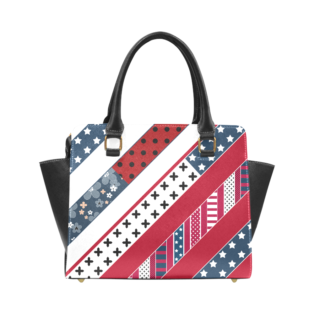 Red white blue pattern Rivet Shoulder Handbag (Model 1645)