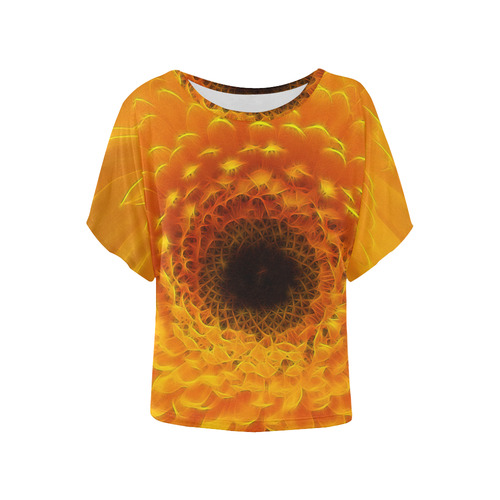 Yellow Flower Tangle FX Women's Batwing-Sleeved Blouse T shirt (Model T44)