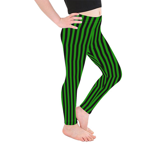 Halloween Black and Green Stripes Kid's Ankle Length Leggings (Model L06)