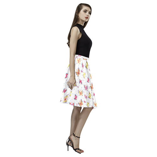 Watercolor Butterflies Melete Pleated Midi Skirt (Model D15)