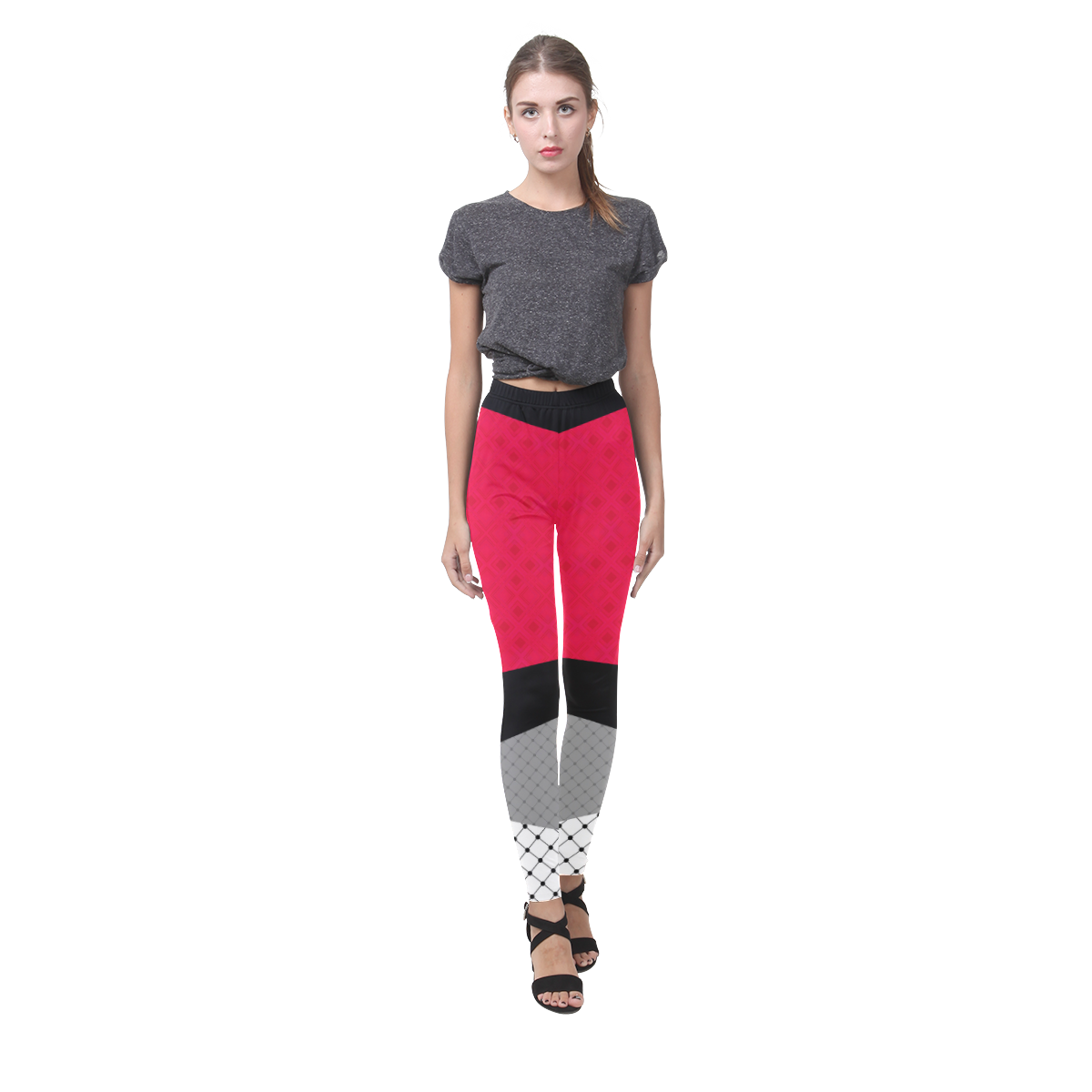 Red gray black patchwork Cassandra Women's Leggings (Model L01)