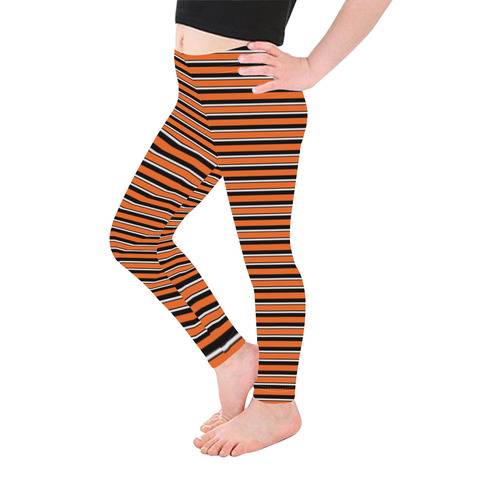 Halloween Stripes Orange, Black and White Kid's Ankle Length Leggings (Model L06)