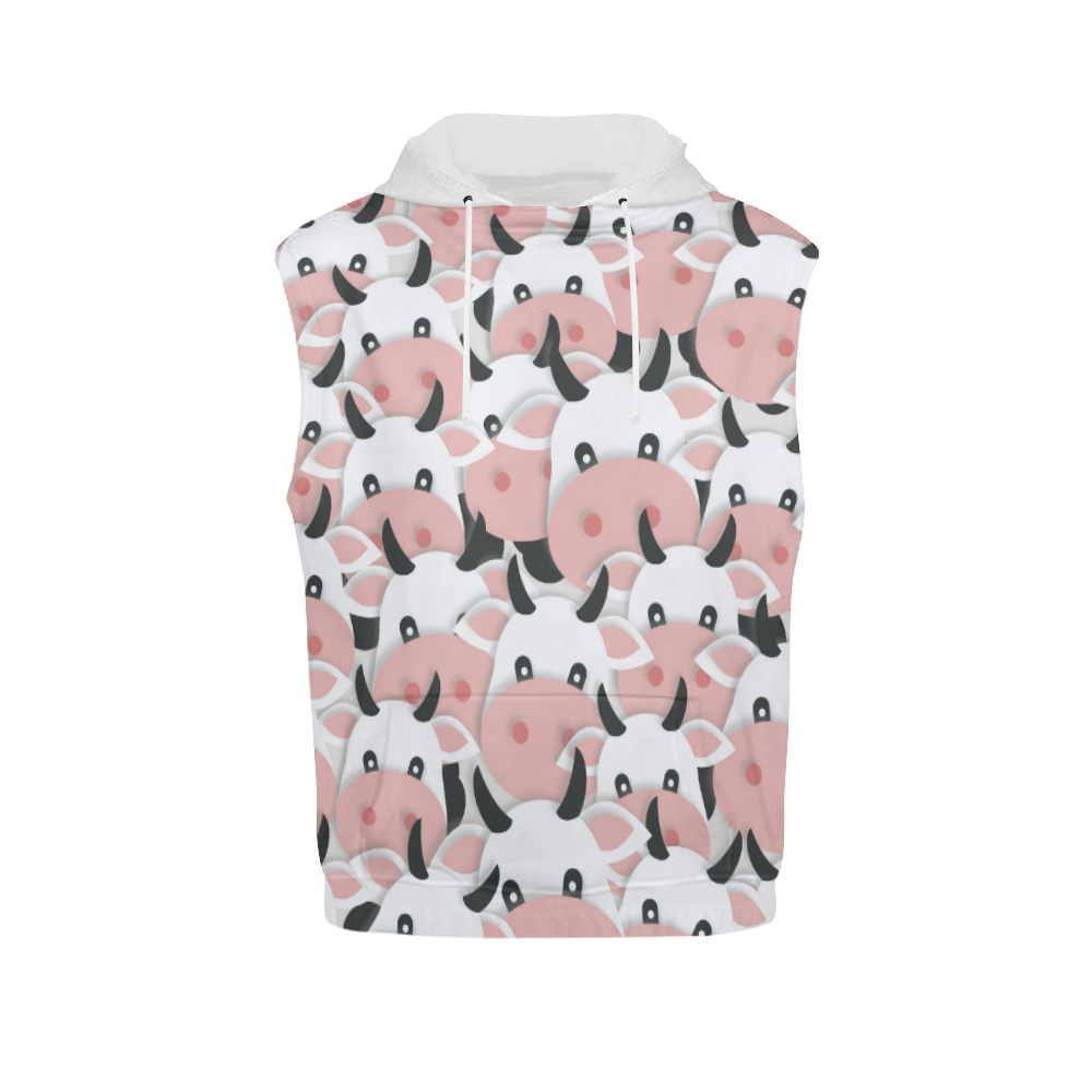 Herd of Cartoon Cows All Over Print Sleeveless Hoodie for Men (Model H15)
