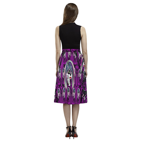 Dancing day of the dead sugarskull in purple Aoede Crepe Skirt (Model D16)