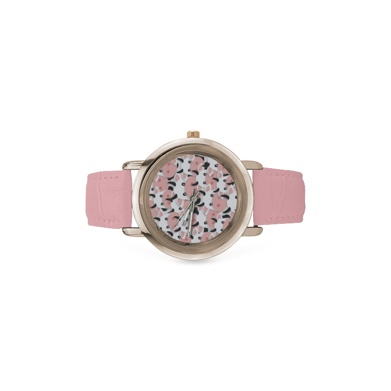 Herd of Cartoon Cows Women's Rose Gold Leather Strap Watch(Model 201)