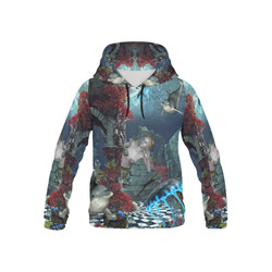 Beautiful mermaid swimming with dolphin All Over Print Hoodie for Kid (USA Size) (Model H13)