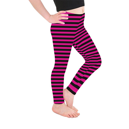Halloween Black and Pink Stripes Kid's Ankle Length Leggings (Model L06)