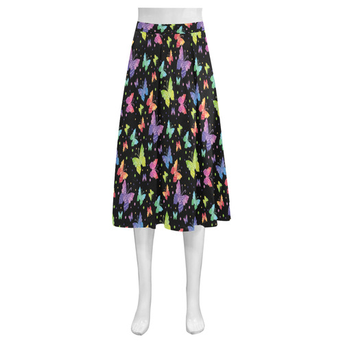 Colorful Butterflies Black Edition Mnemosyne Women's Crepe Skirt (Model D16)