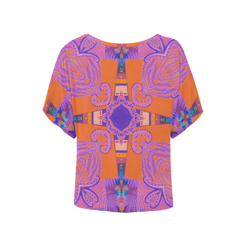 Geometric Purple within Orange Cross Women's Batwing-Sleeved Blouse T shirt (Model T44)