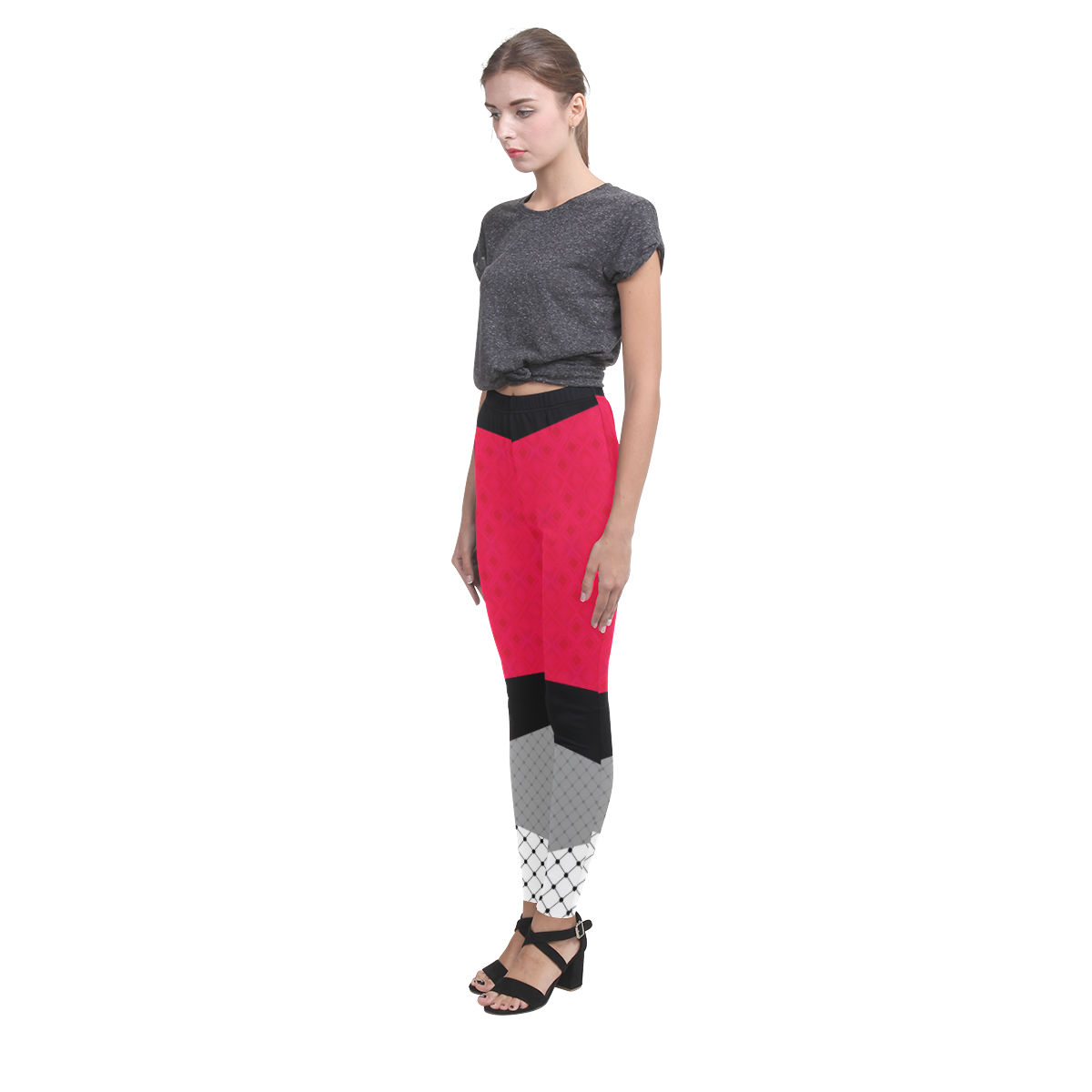Red gray black patchwork Cassandra Women's Leggings (Model L01)