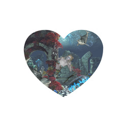 Beautiful mermaid swimming with dolphin Heart-shaped Mousepad