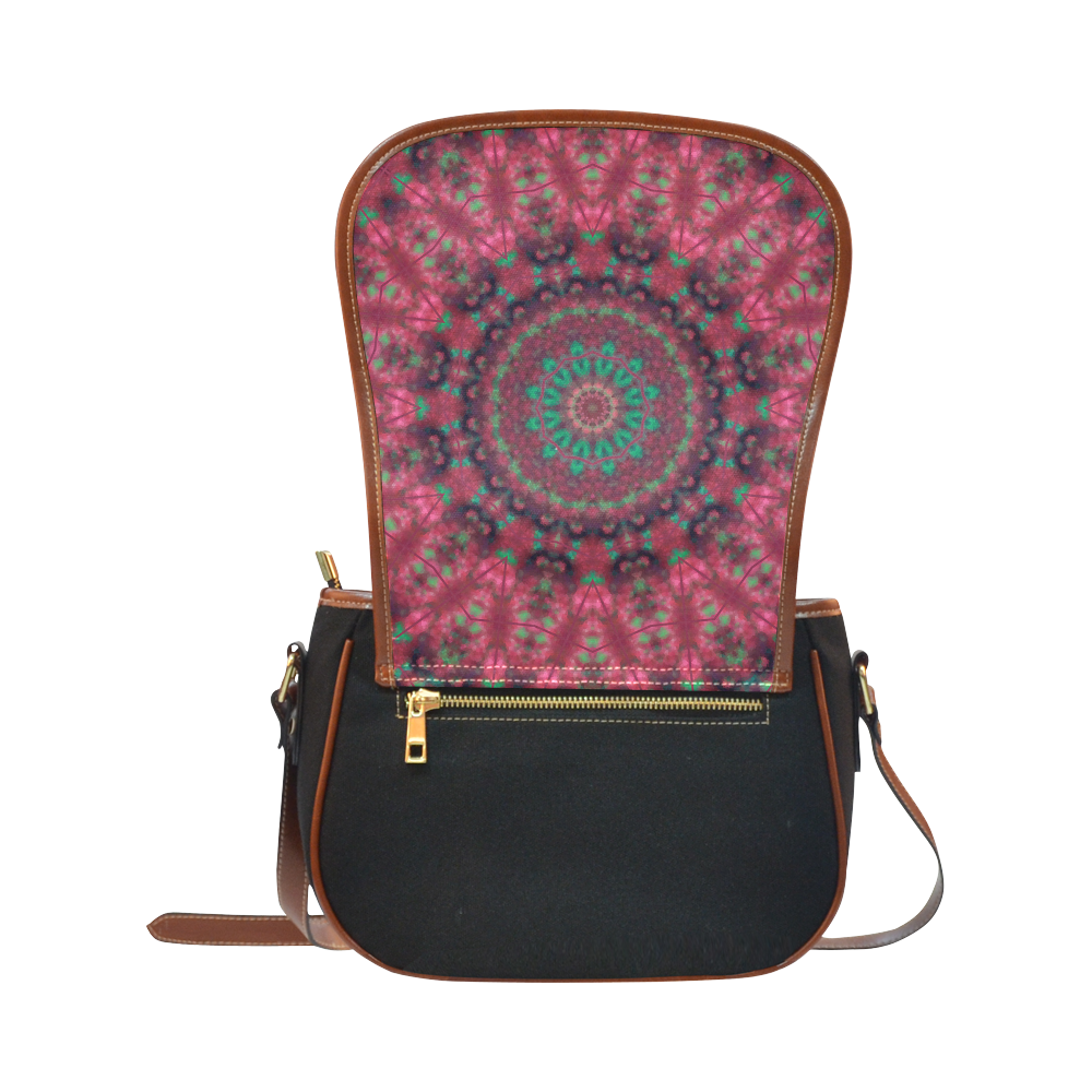 Green pink mandala Saddle Bag/Small (Model 1649)(Flap Customization)