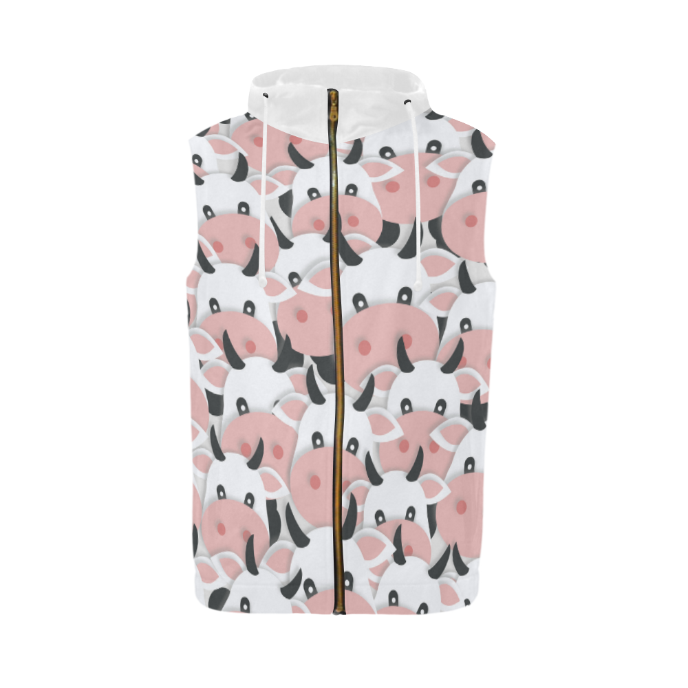 Herd of Cartoon Cows All Over Print Sleeveless Zip Up Hoodie for Men (Model H16)