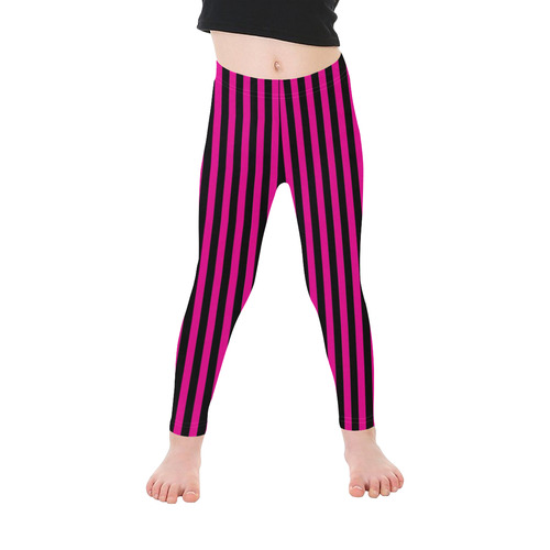 Halloween Black and Pink Stripes Kid's Ankle Length Leggings (Model L06)