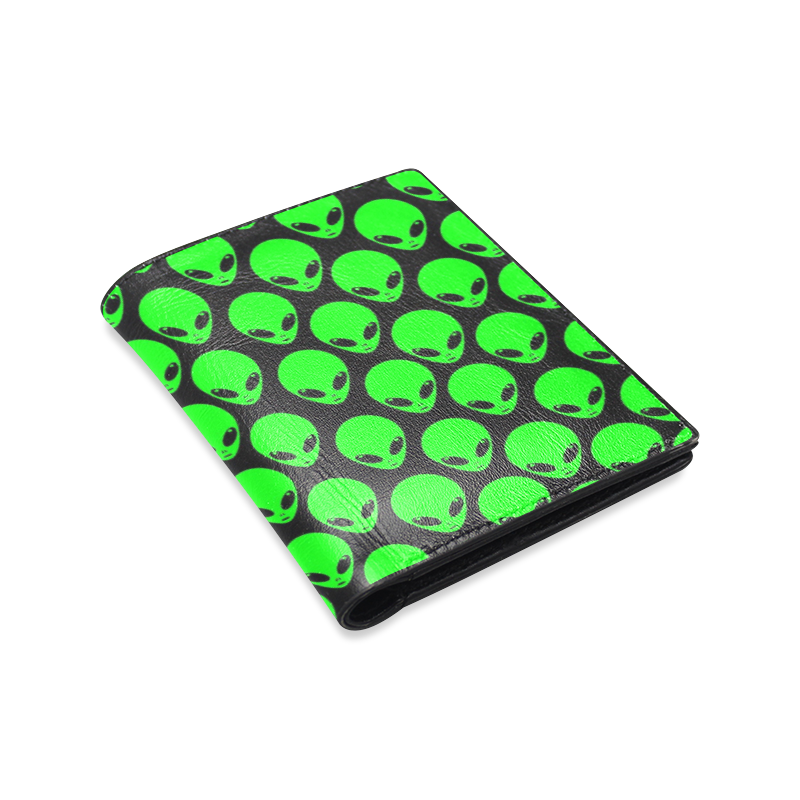 Neon Green Alien Men's Leather Wallet (Model 1612)