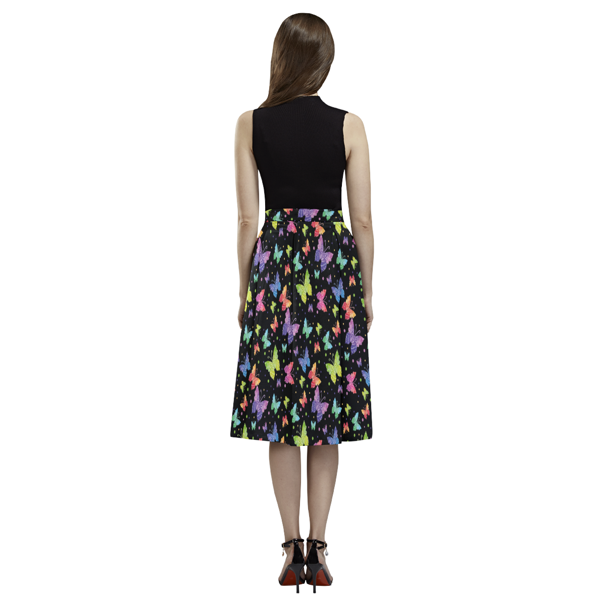 Colorful Butterflies Black Edition Aoede Crepe Skirt (Model D16)