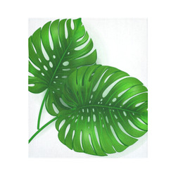 Glossy Green Monstera Leaves Cotton Linen Wall Tapestry 51"x 60"