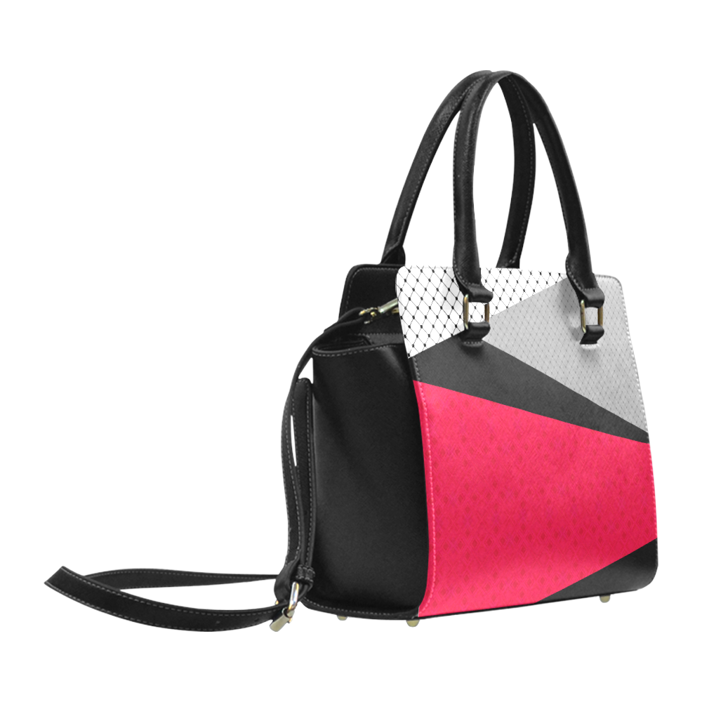 Red gray black patchwork Classic Shoulder Handbag (Model 1653)
