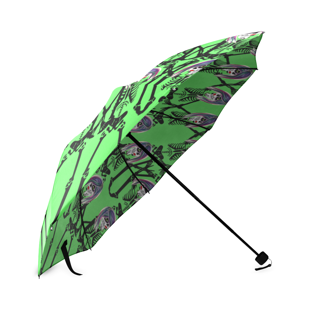 Skeleton sugarskull day of the dead in green Foldable Umbrella (Model U01)