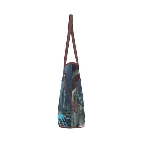 Beautiful mermaid swimming with dolphin Clover Canvas Tote Bag (Model 1661)