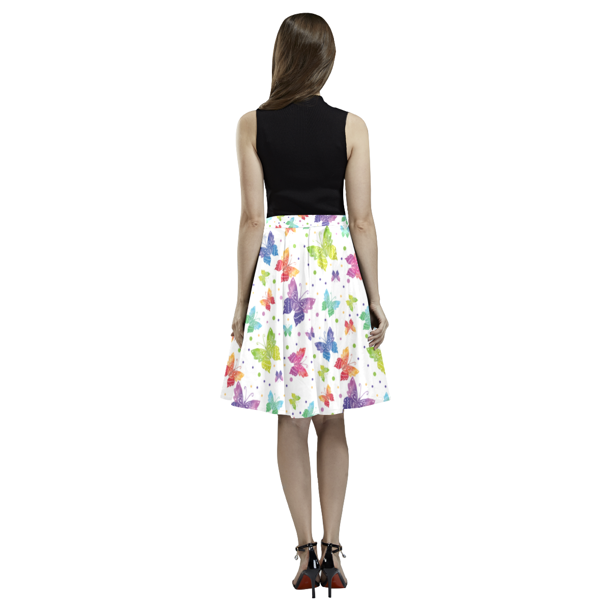 Colorful Butterflies Melete Pleated Midi Skirt (Model D15)