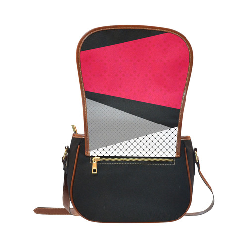 Red gray black patchwork Saddle Bag/Small (Model 1649)(Flap Customization)