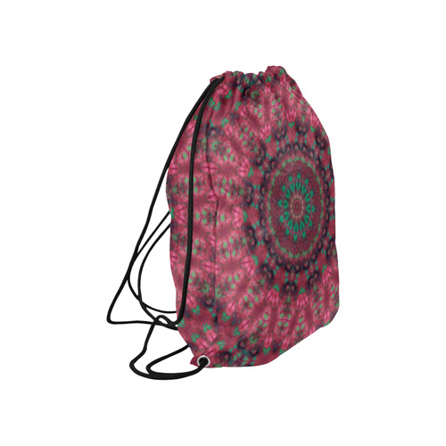 Green pink mandala Large Drawstring Bag Model 1604 (Twin Sides)  16.5"(W) * 19.3"(H)