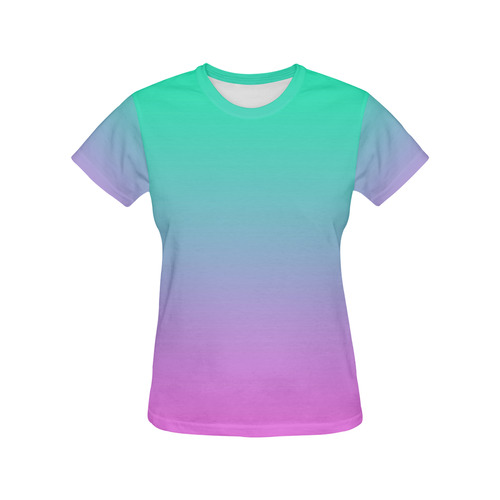 Pink , blue , turquoise Ombre All Over Print T-Shirt for Women (USA Size) (Model T40)