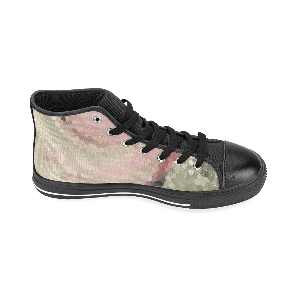 Beige pink mosaic High Top Canvas Women's Shoes/Large Size (Model 017)