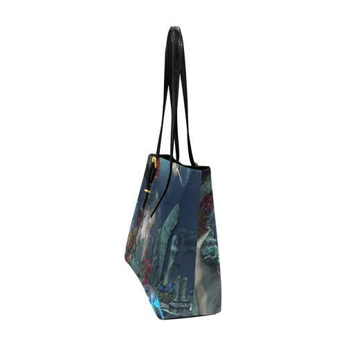 Beautiful mermaid swimming with dolphin Euramerican Tote Bag/Large (Model 1656)