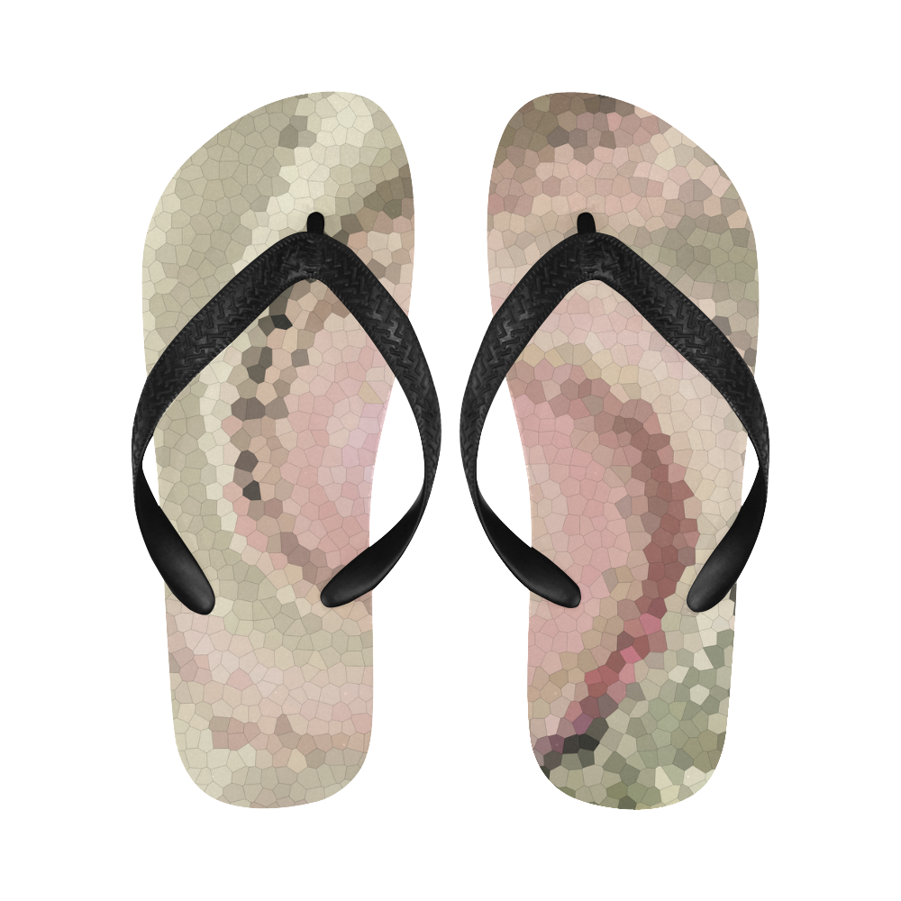 Beige pink mosaic Flip Flops for Men/Women (Model 040)