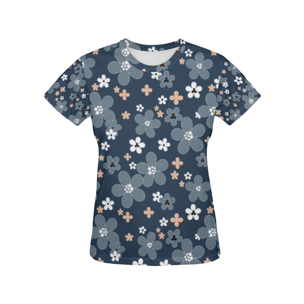 Blue floral pattern All Over Print T-Shirt for Women (USA Size) (Model T40)
