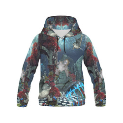 Beautiful mermaid swimming with dolphin All Over Print Hoodie for Men (USA Size) (Model H13)