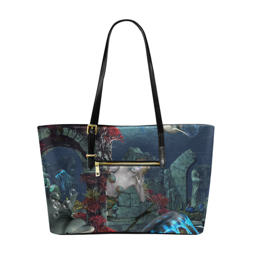 Beautiful mermaid swimming with dolphin Euramerican Tote Bag/Large (Model 1656)