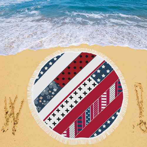 Red white blue pattern Circular Beach Shawl 59"x 59"