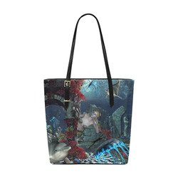 Beautiful mermaid swimming with dolphin Euramerican Tote Bag/Small (Model 1655)