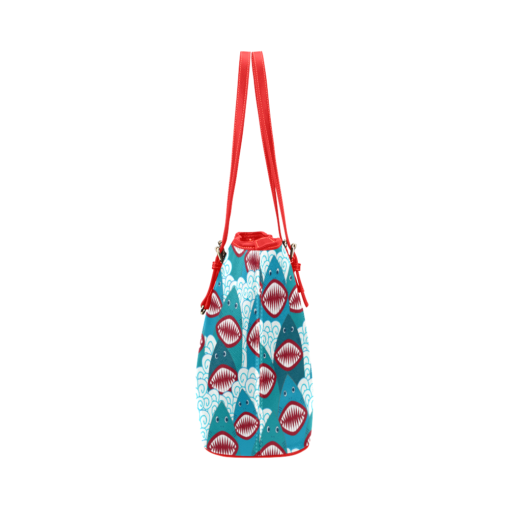 Angry Sharks Leather Tote Bag/Large (Model 1651)