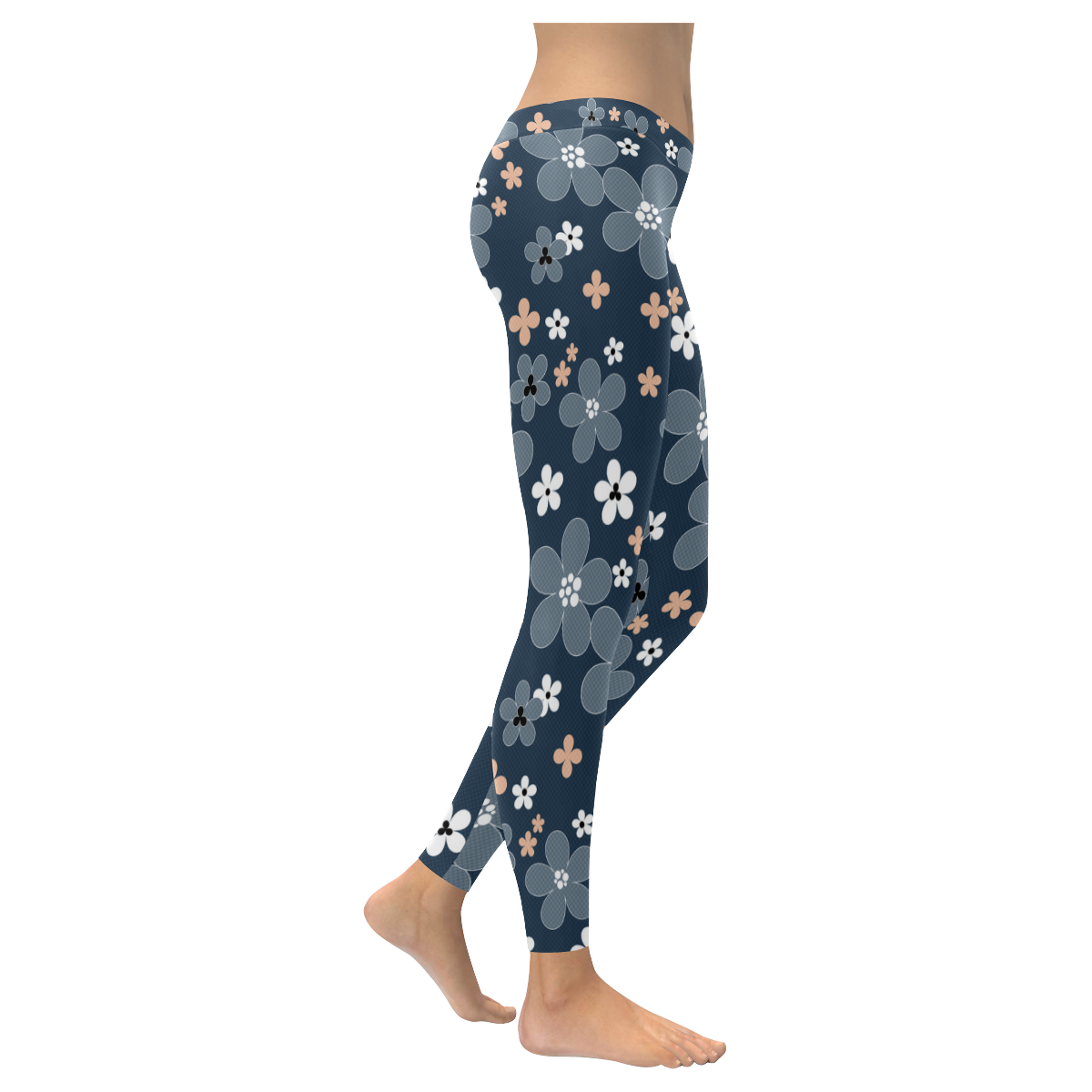 Blue floral pattern Women's Low Rise Leggings (Invisible Stitch) (Model L05)