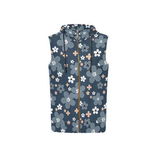 Blue floral pattern All Over Print Sleeveless Zip Up Hoodie for Women (Model H16)