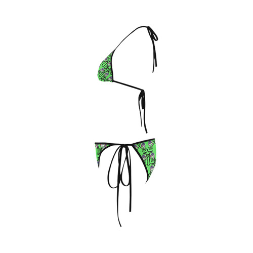Skeleton sugarskull day of the dead in green Custom Bikini Swimsuit