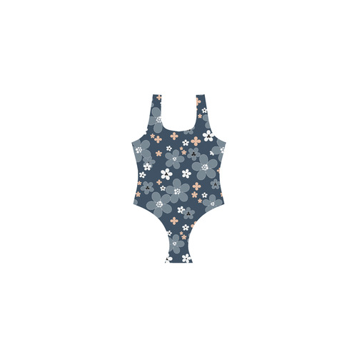 Blue floral pattern Vest One Piece Swimsuit (Model S04)