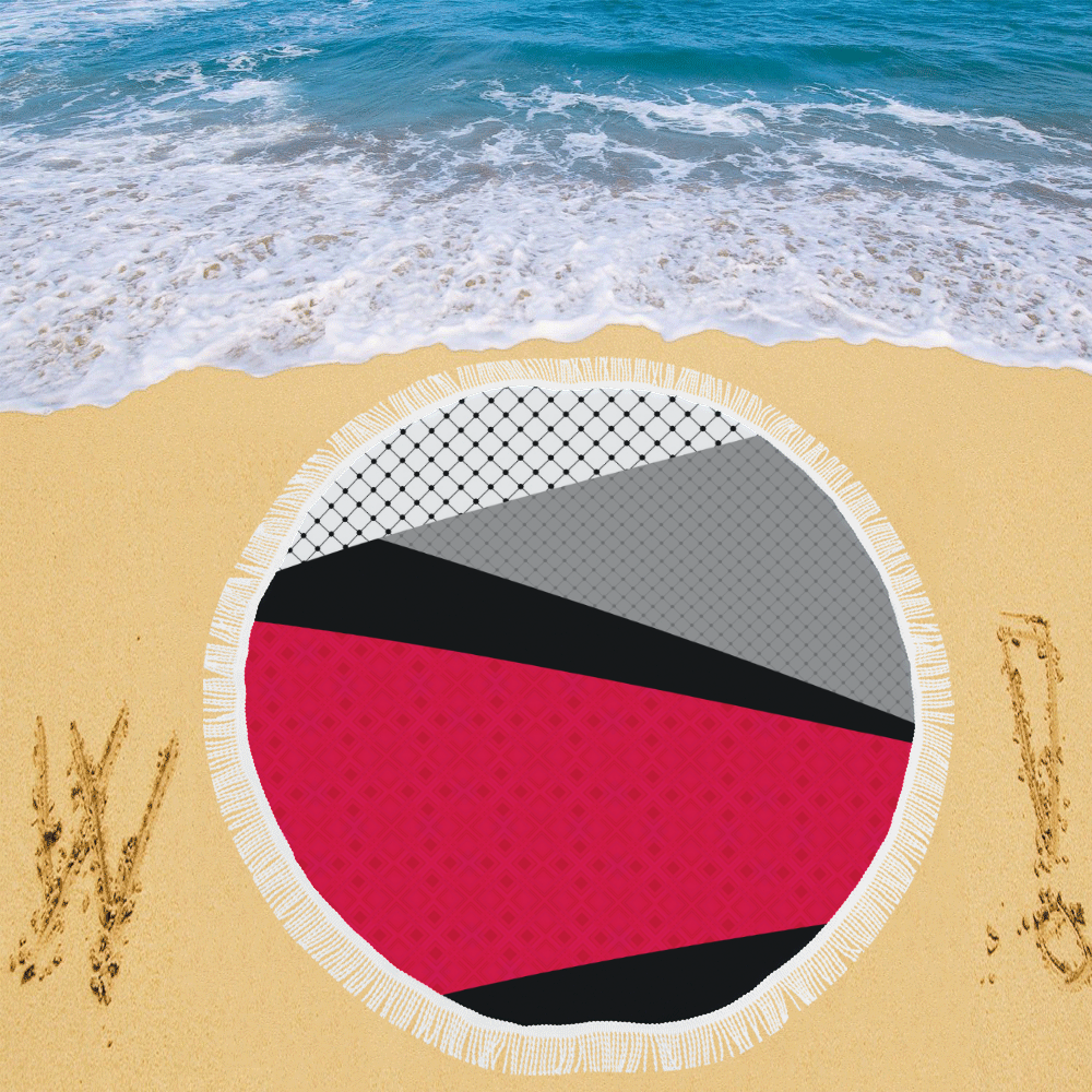 Red gray black patchwork Circular Beach Shawl 59"x 59"