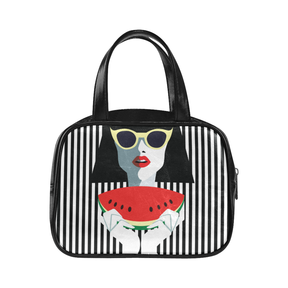 Woman with Sunglasses and Watermelon Leather Top Handle Handbag (Model 1662)