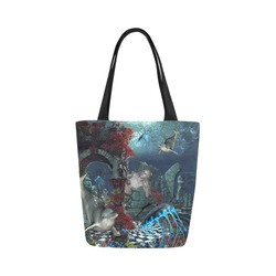 Beautiful mermaid swimming with dolphin Canvas Tote Bag (Model 1657)