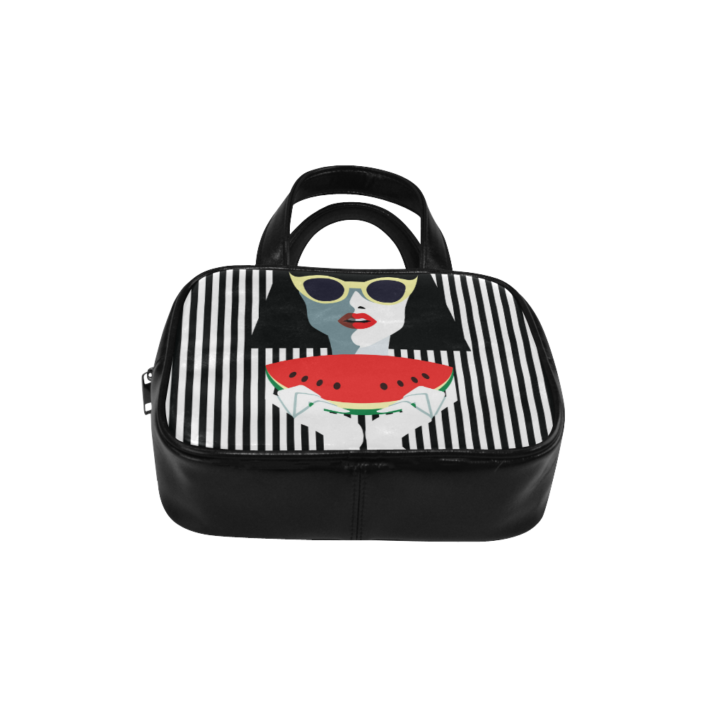 Woman with Sunglasses and Watermelon Leather Top Handle Handbag (Model 1662)