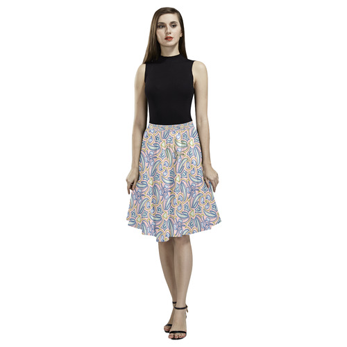 Garden Party Doodle Art Melete Pleated Midi Skirt (Model D15)