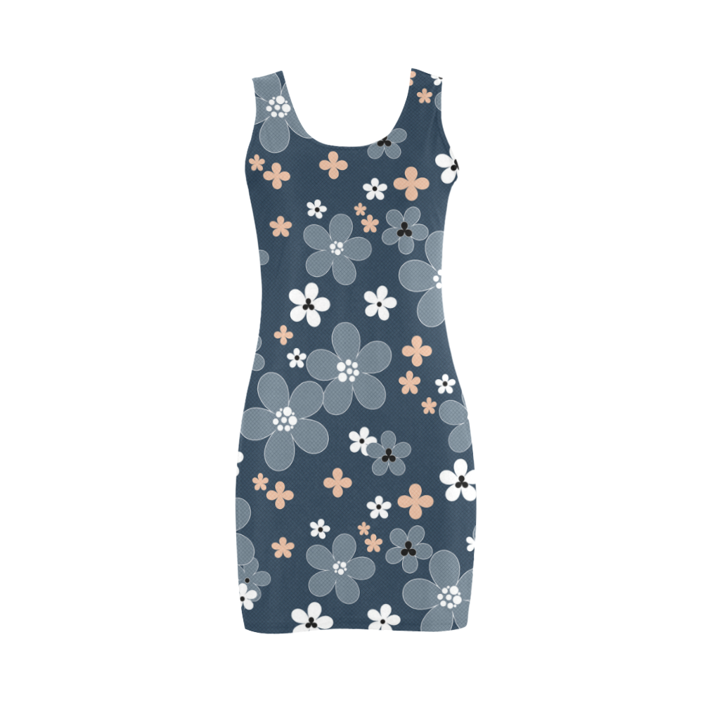 Blue floral pattern Medea Vest Dress (Model D06)