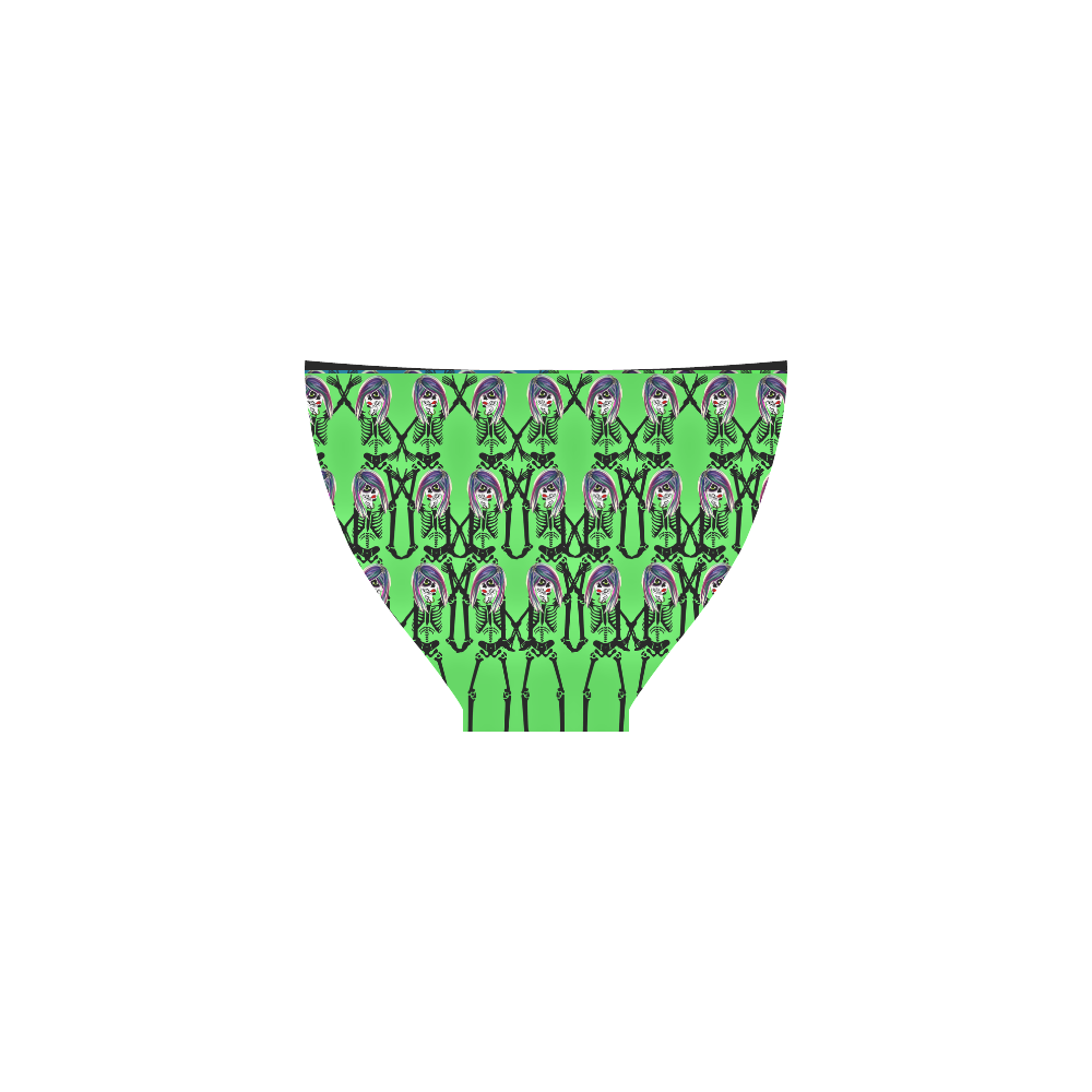 Skeleton sugarskull day of the dead in green Custom Bikini Swimsuit