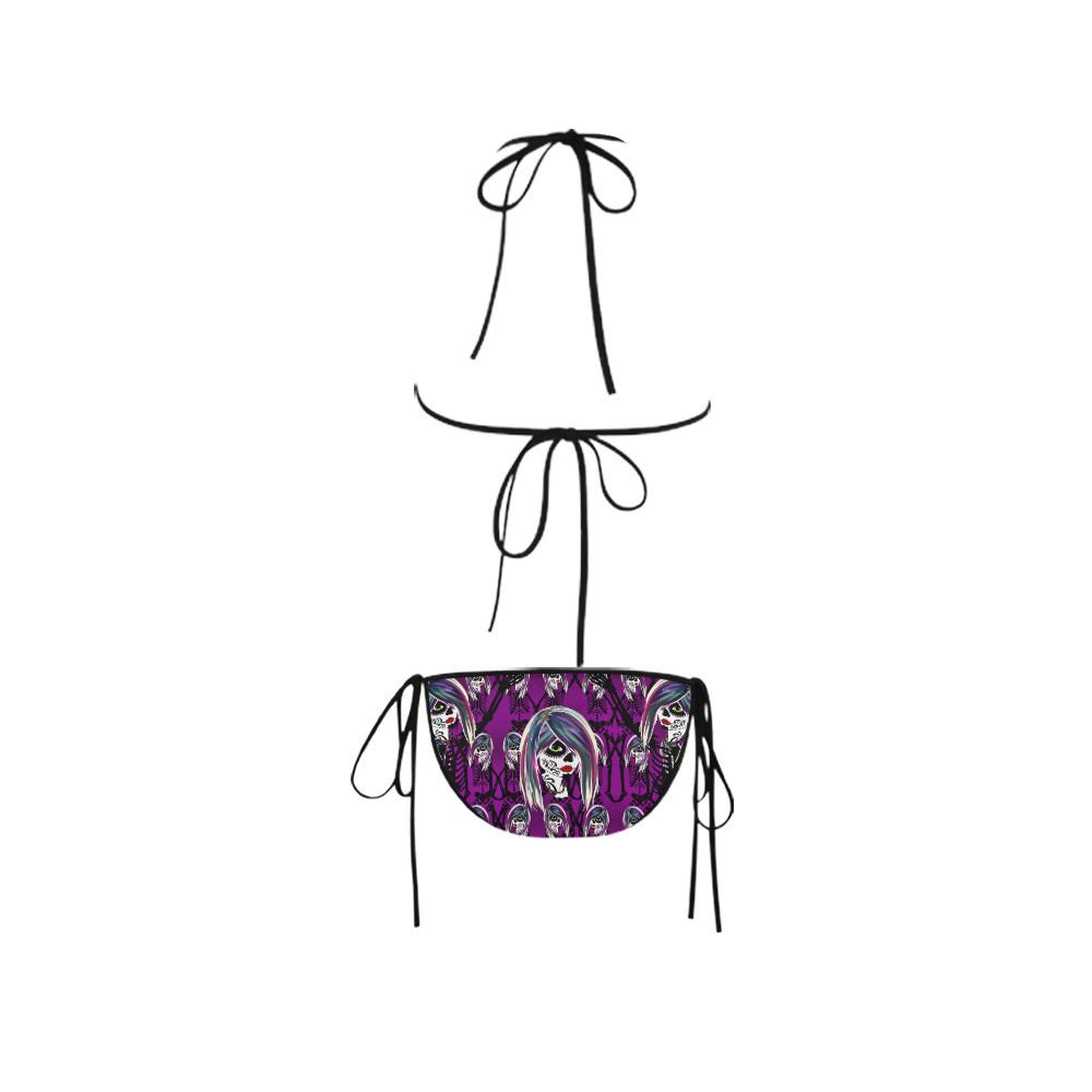 Dancing day of the dead sugarskull in purple Custom Bikini Swimsuit