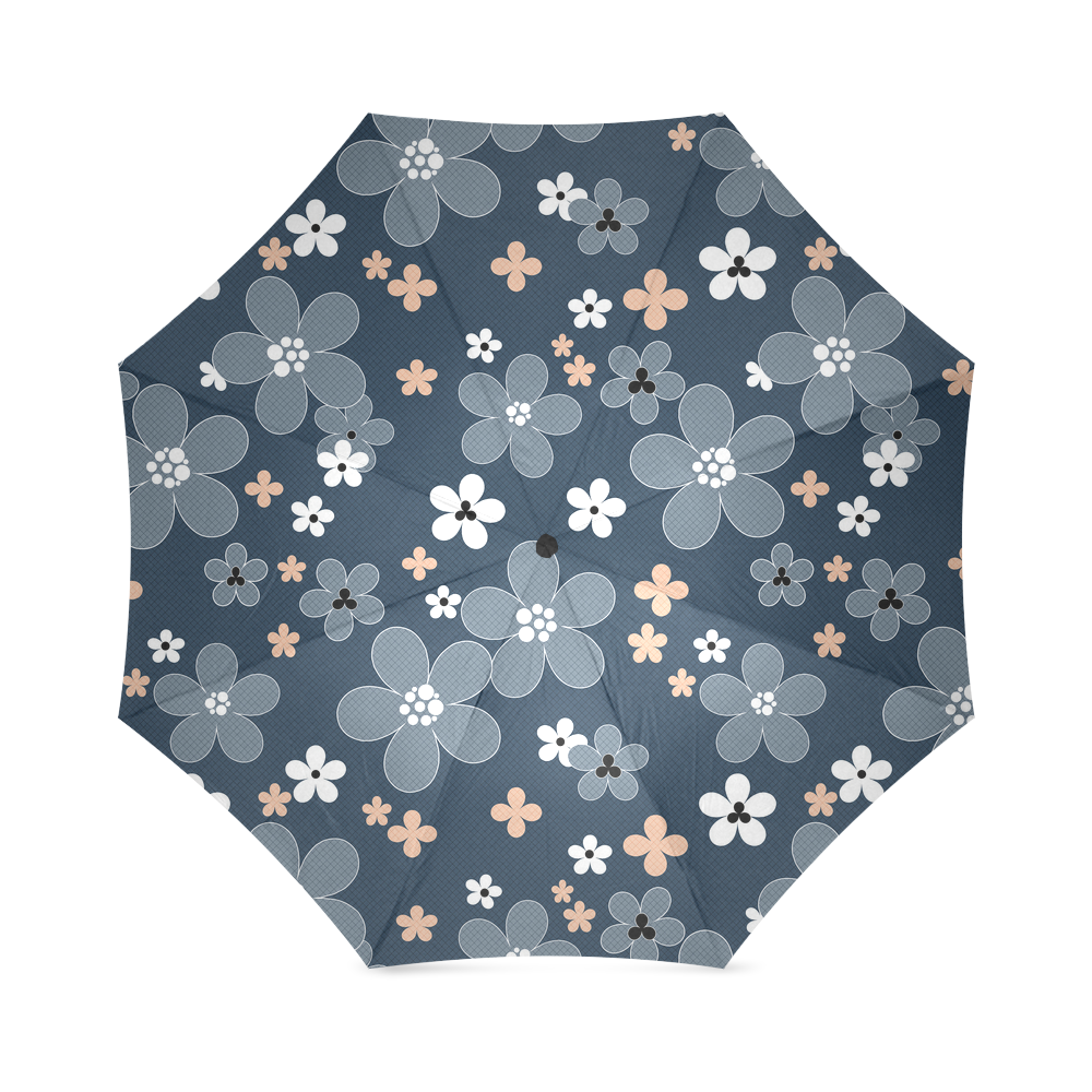 Blue floral pattern Foldable Umbrella (Model U01)